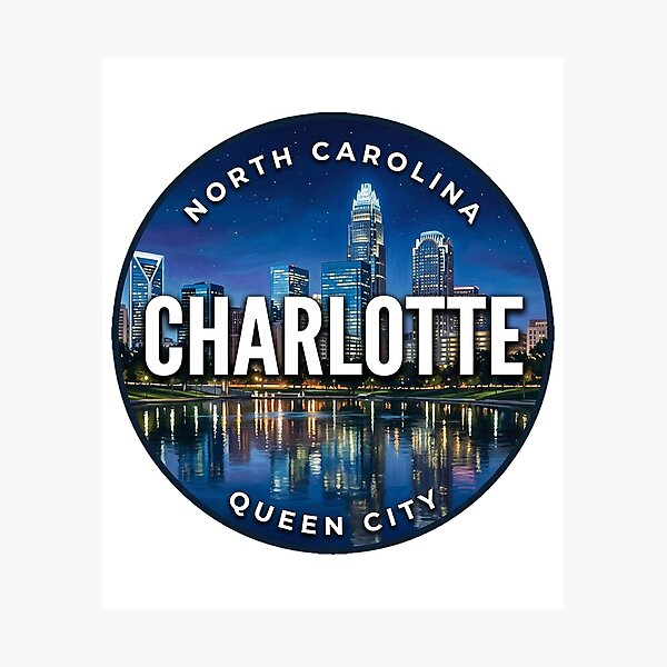 Item preview, Charlotte NC Skyline North Carolina Night Lights Round Badge Sticker designed and sold by DetourDgn.
