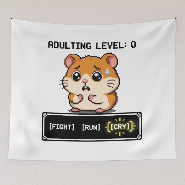 Item preview, Adulting Level 0 Fight Run Cry Sad Hamster Pixel Art designed and sold by blairvina9028.