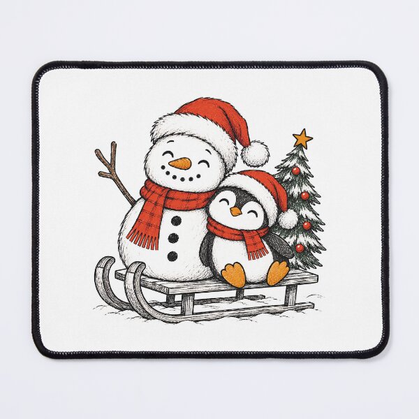 Item preview, Snowman and Penguin in Sleigh Christmas Art designed and sold by charlypicazo.