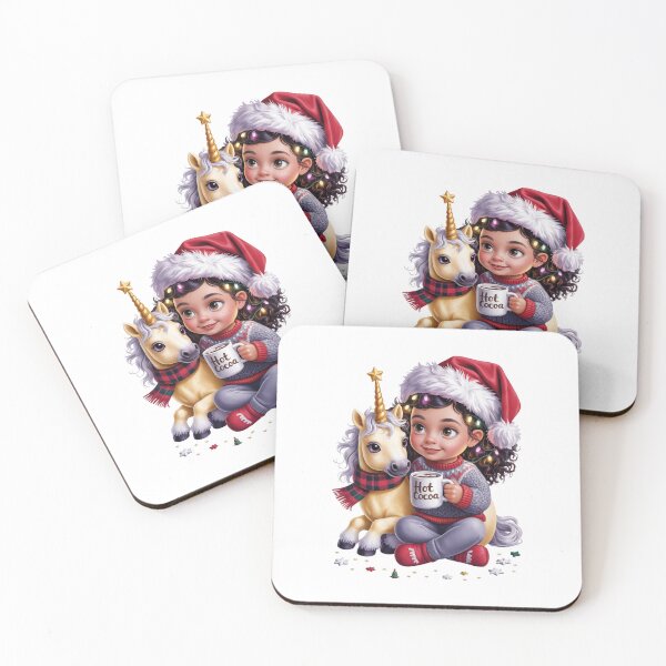Item preview, Christmas Unicorn And Girl With Warm Mug – Cute Holiday Pony Art designed and sold by jkrphoto.