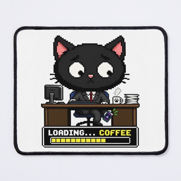Item preview, Loading Coffee Funny Black Cat Office Meme Pixel Art designed and sold by blairvina9028.