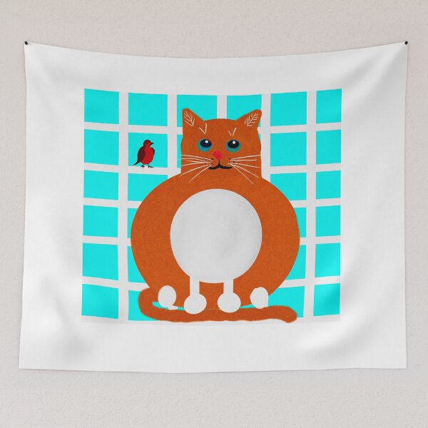 Item preview, Whimsical Cat with a Robin designed and sold by Elaine M Hayward .