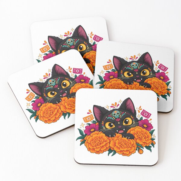 Item preview, Day of the Dead Playful Cat Design – Peekaboo Marigold Cat designed and sold by TeeVex.