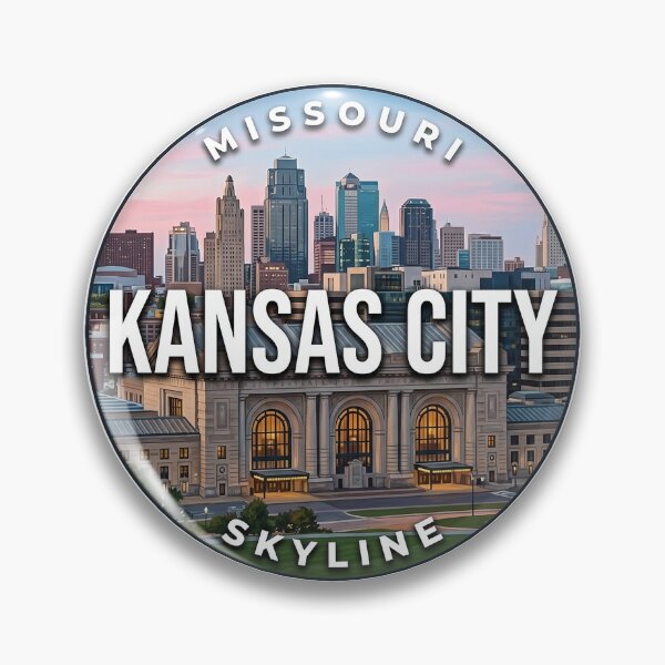 Item preview, Kansas City Skyline Missouri Union Station Round Badge Sticker designed and sold by DetourDgn.