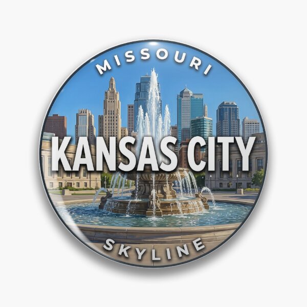 Item preview, Kansas City Skyline Missouri City of Fountains Round Badge Sticker designed and sold by DetourDgn.