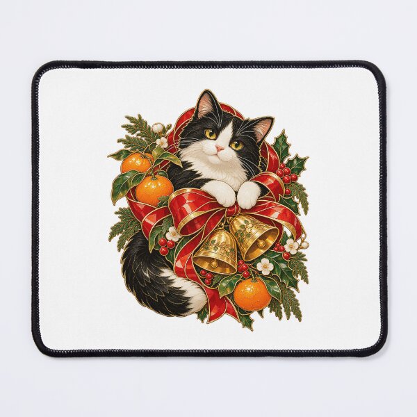 Item preview, Tuxedo Cat Christmas Bells Festive Art designed and sold by TeNovaStudio.