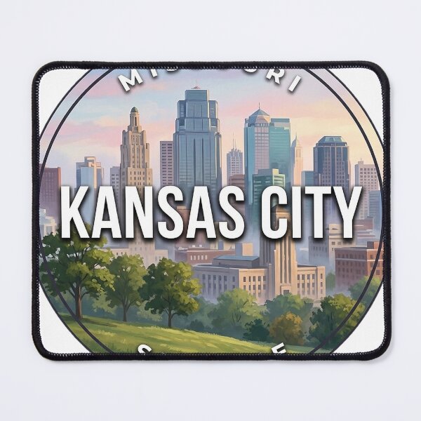 Item preview, Kansas City Skyline Missouri Hilltop Sunrise Round Badge Sticker designed and sold by DetourDgn.