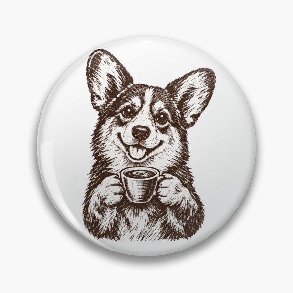 Item preview, Vintage Corgi Dog Drinking Coffee Linocut Ink Sketch designed and sold by CorgiCoffeeHub.