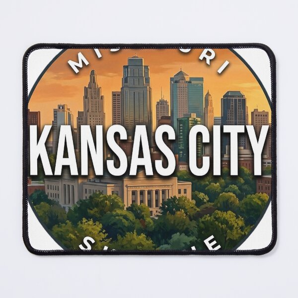 Item preview, Kansas City Skyline Missouri Sunset Skyline Round Badge Sticker designed and sold by DetourDgn.