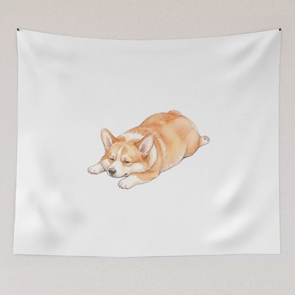 Item preview, Exhausted Sploot Corgi Office Floor Watercolor Art designed and sold by Digitalphoto4u.