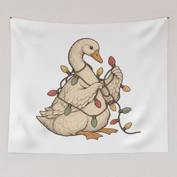 Item preview, Funny Goose Tangled In Colorful Christmas Lights Vintage designed and sold by CozyCubs-Art.
