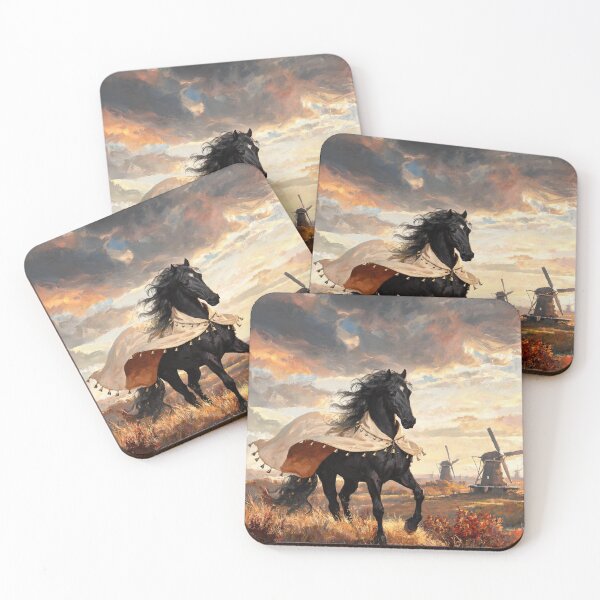 Item preview, Black Horse Running Windmill Autumn Field designed and sold by KAMOCHI Art.