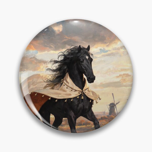 Item preview, Black Horse Running Windmill Autumn Field designed and sold by KAMOCHI Art.