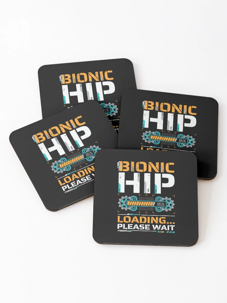 Thumbnail 1 of 5, Coasters (Set of 4), Bionic Hip Loading Please Wait Surgery Recovery designed and sold by Inkplain.