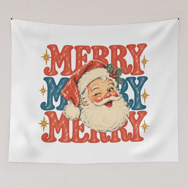 Item preview, Retro Winking Santa Claus Merry Merry Merry Vintage designed and sold by CozyCubs-Art.