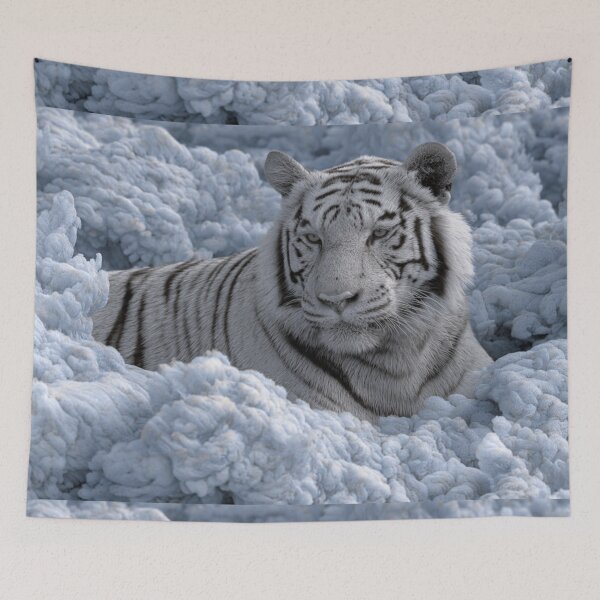 Item preview, The Frostbound Guardian – White Tiger Among the Clouds designed and sold by TreatLLC.