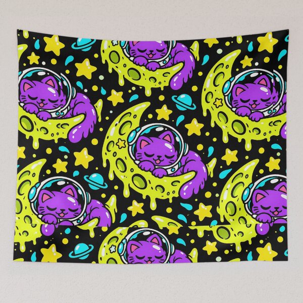 Item preview, Cute Cosmic Cat Sleeping on Neon Moon designed and sold by Thai Vibe Studio.