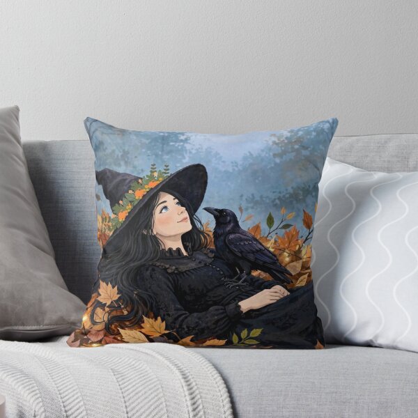 Item preview, Black witch and crow - The Witch, the Raven, and the Autumn Leaves designed and sold by DibujandoPorfa.