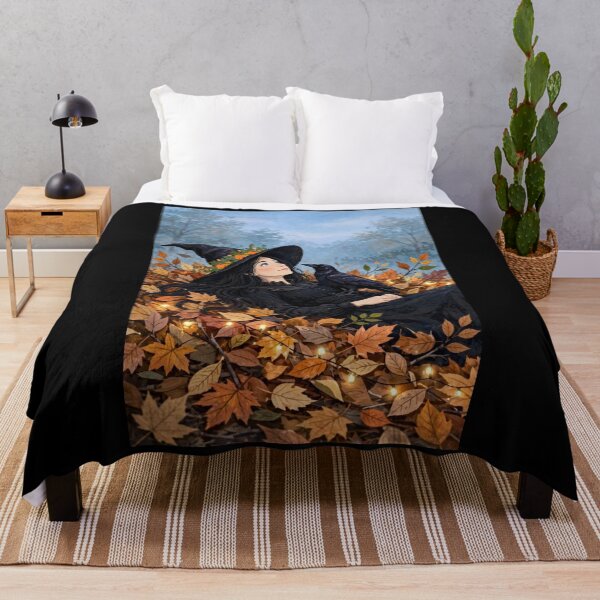 Item preview, Black witch and crow - The Witch, the Raven, and the Autumn Leaves designed and sold by DibujandoPorfa.