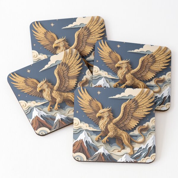 Item preview, Layered Paper Cut Majestic Griffin Over Mountains designed and sold by GrinGalore.