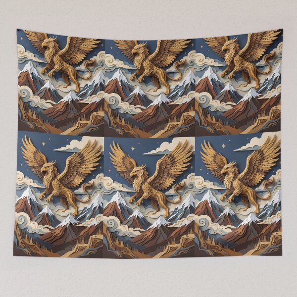 Item preview, Layered Paper Cut Majestic Griffin Over Mountains designed and sold by GrinGalore.