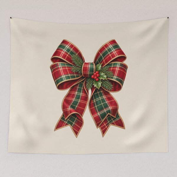 Item preview, Christmas Bow with Tartan Ribbon, Holly & Evergreen designed and sold by Stikaro.