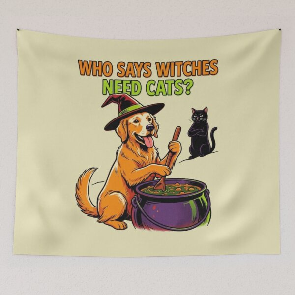 Item preview, Who Says Witches Need Cats Dog Witchy Dog Mom Gift, Golden Retriever Halloween Funny Witch Dog designed and sold by FurRealStudioCo.