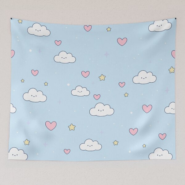 Item preview, Kawaii Cloud Heart Pattern Pastel Blue Dreamy Sky designed and sold by LenNo9881.