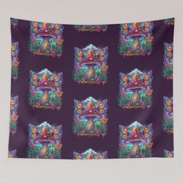 Item preview, Trippy Mushroom and Butterflies - Psychedelic Fantasy Forest Art designed and sold by Chroma Dreams .