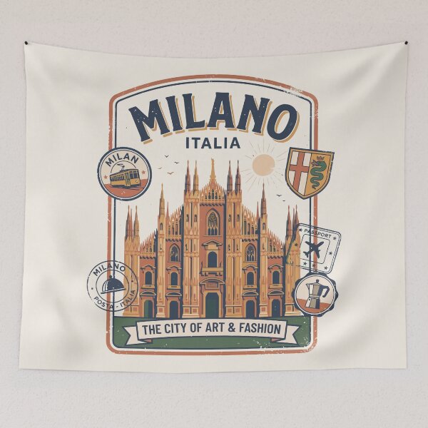 Item preview, Milano Italia Vintage Travel Poster Duomo Milan Stamps designed and sold by Amir Faysal.