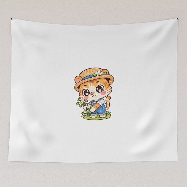 Item preview, Cute Kawaii Orange Tabby Cat Gardener with Daisy Flowers designed and sold by mumeaw.