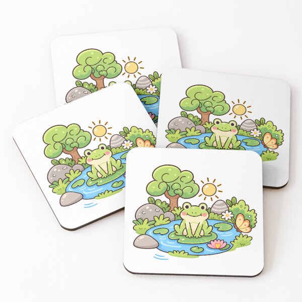 Item preview, Cute Kawaii Frog on Lily Pad Whimsical Pond Nature Cartoon designed and sold by mumeaw.