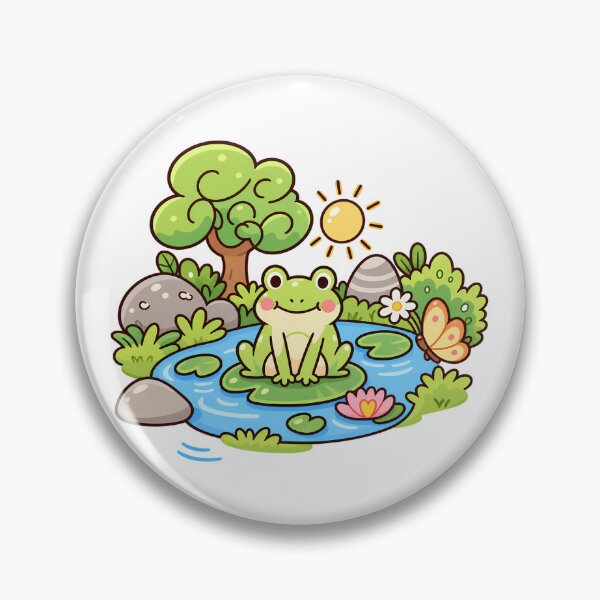 Item preview, Cute Kawaii Frog on Lily Pad Whimsical Pond Nature Cartoon designed and sold by mumeaw.
