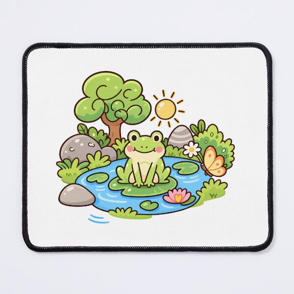 Item preview, Cute Kawaii Frog on Lily Pad Whimsical Pond Nature Cartoon designed and sold by mumeaw.