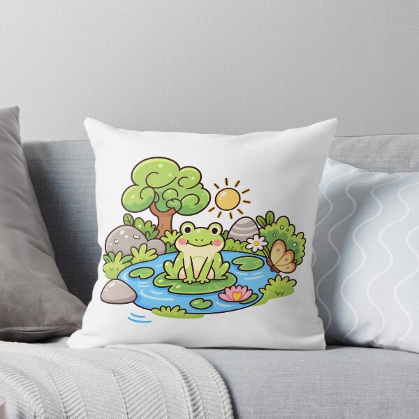 Item preview, Cute Kawaii Frog on Lily Pad Whimsical Pond Nature Cartoon designed and sold by mumeaw.