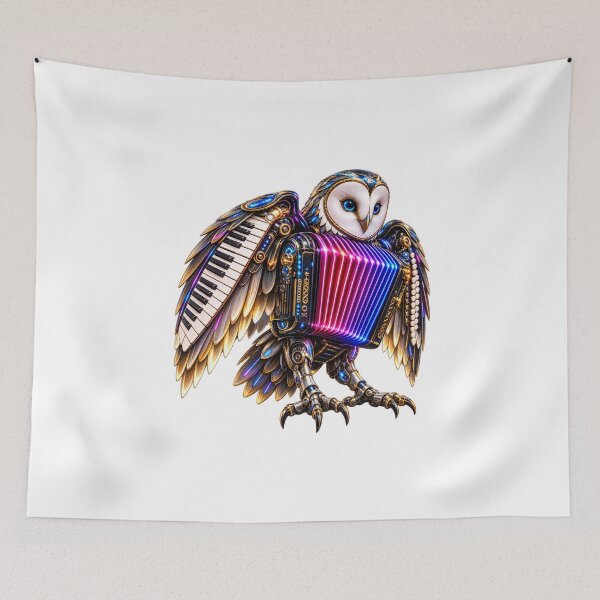 Item preview, Accordion Owl - Neon Steampunk Instrument Creature designed and sold by Mono.fi Studios.