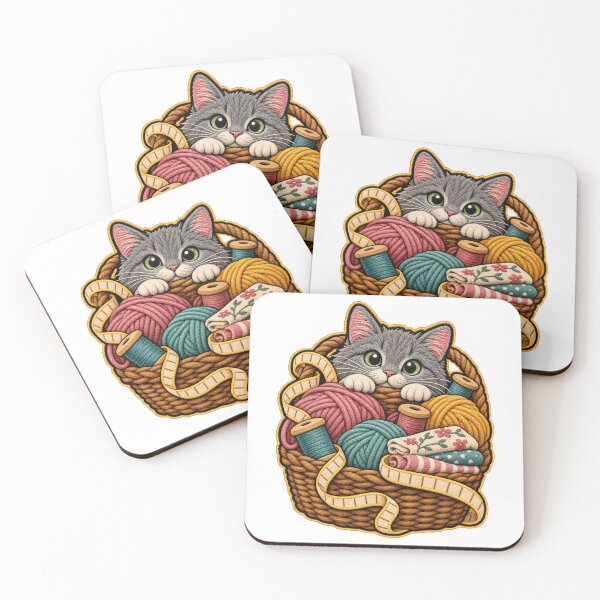 Item preview, Cat Sewing Basket Yarn Lover Art designed and sold by TeNovaStudio.