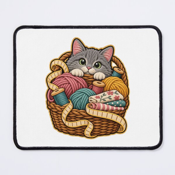 Item preview, Cat Sewing Basket Yarn Lover Art designed and sold by TeNovaStudio.