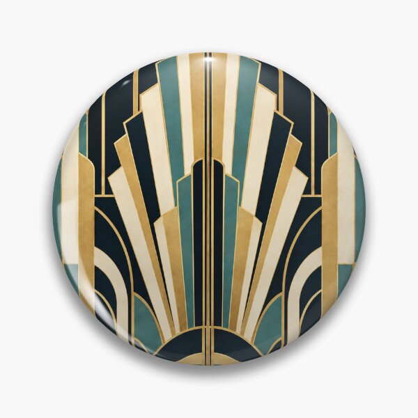 Item preview, Art Deco Architectural Fan – Navy Blue Gold and Teal Geometric Design designed and sold by astersgraphics.