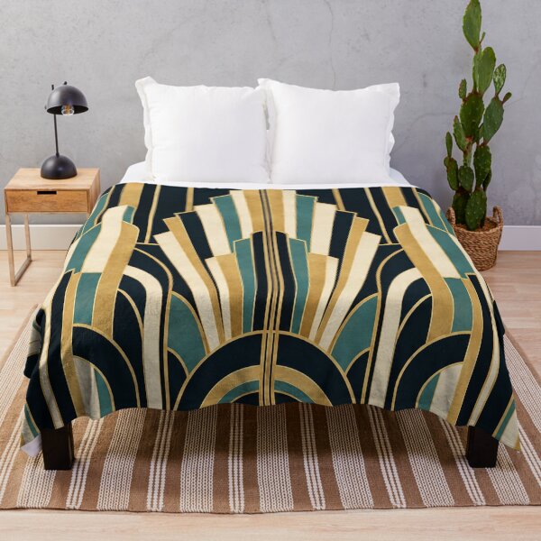 Item preview, Art Deco Architectural Fan – Navy Blue Gold and Teal Geometric Design designed and sold by astersgraphics.