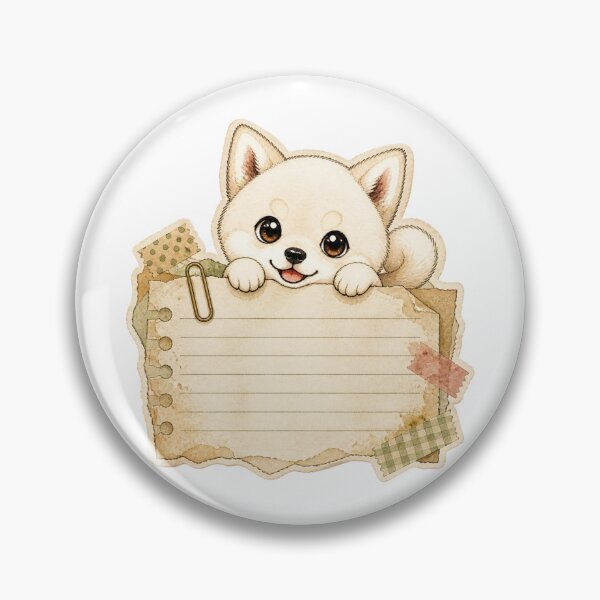 Item preview, Cream Shiba Inu Peeking Over Torn Note Paper designed and sold by Kawaii Matcha Studio.