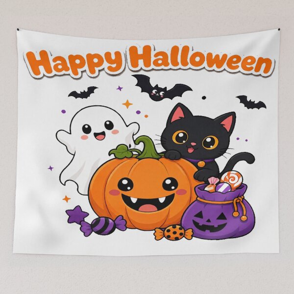 Item preview, Trick or Treat Night – Happy Pumpkin, Candy Bag and Spooky Friends designed and sold by Bengo10.