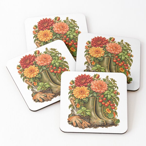 Item preview, Gardener Boots Dahlias Harvest Garden Art designed and sold by TeNovaStudio.