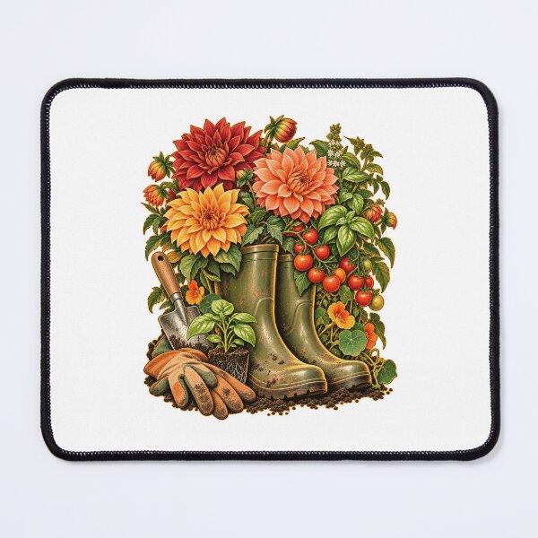 Item preview, Gardener Boots Dahlias Harvest Garden Art designed and sold by TeNovaStudio.