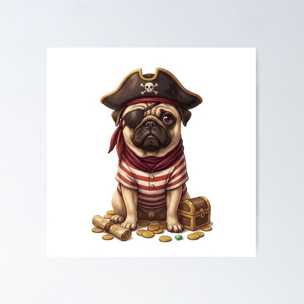 Item preview, Cute Pug in Pirate Costume designed and sold by Angel & Mortimer .
