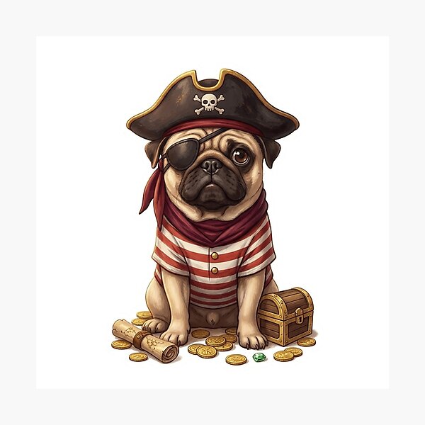 Item preview, Cute Pug in Pirate Costume designed and sold by Angel & Mortimer .