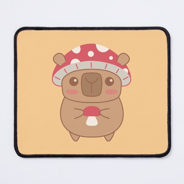 Item preview, Cute Kawaii Capybara Wearing Mushroom Hat Holding Mushroom designed and sold by DrawnByAllu.