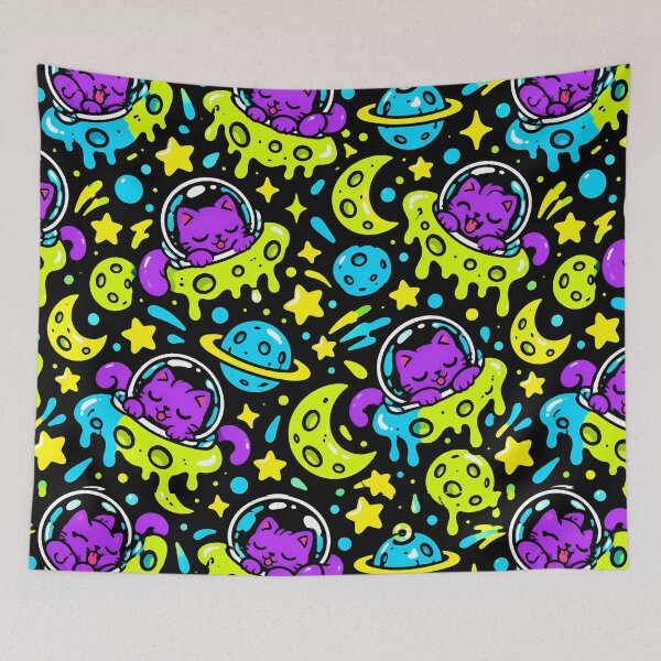 Item preview, Cute Alien Cat Flying Neon UFO designed and sold by Thai Vibe Studio.