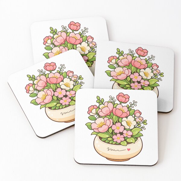 Item preview, Cute Kawaii Pink Flower Bouquet in Pot Pastel Floral Art designed and sold by mumeaw.