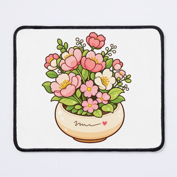 Item preview, Cute Kawaii Pink Flower Bouquet in Pot Pastel Floral Art designed and sold by mumeaw.